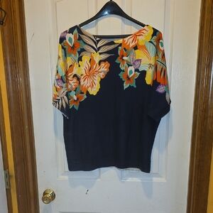 Talbots L Scoop Neck Blue Flower Blouse